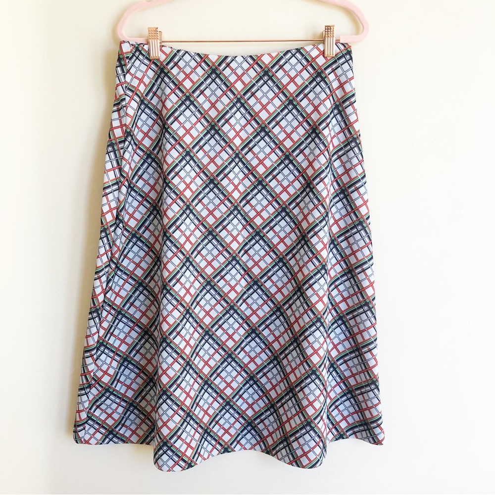 Vintage 60s 70s Polyester Skirt Plaid Gray Black Red Green A-line Size 12
